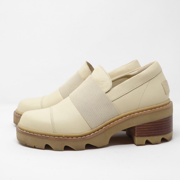 SOREL Womens Joan Now Wedge Loafers Cream Leather Platform Slip On Size 8 - Picture 3 of 8